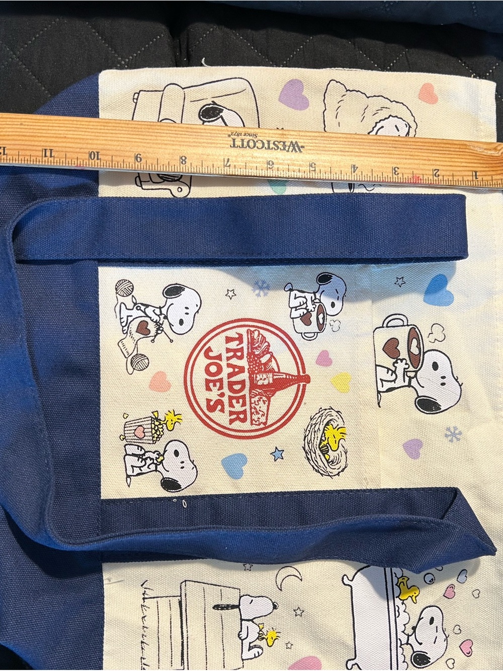 Trader Joe's x Snoopy Canvas Tote Bag in Cream & Navy - Picture 4 of 5